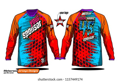 Long sleeve Motocross jerseys t-shirts vector, 
graphic design for football uniforms, unisex cycling, navy submariner and sportswear.