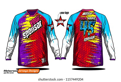 Long sleeve Motocross jerseys t-shirts vector, 
graphic design for football uniforms, unisex cycling, navy submariner and sportswear.