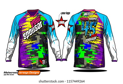 Long sleeve Motocross jerseys t-shirts vector, 
graphic design for football uniforms, unisex cycling, navy submariner and sportswear.