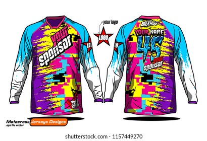 Long sleeve Motocross jerseys t-shirts vector, 
graphic design for football uniforms, unisex cycling, navy submariner and sportswear.