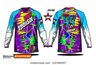 Long sleeve Motocross jerseys t-shirts vector, 
graphic design for football uniforms, unisex cycling, navy submariner and sportswear.