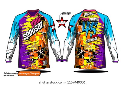Long sleeve Motocross jerseys t-shirts vector, 
graphic design for football uniforms, unisex cycling, navy submariner and sportswear.
