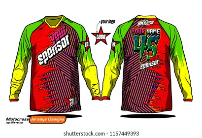 Long sleeve Motocross jerseys t-shirts vector, 
graphic design for football uniforms, unisex cycling, navy submariner and sportswear.