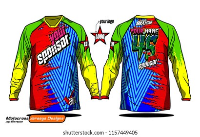 Long sleeve Motocross jerseys t-shirts vector, 
graphic design for football uniforms, unisex cycling, navy submariner and sportswear.