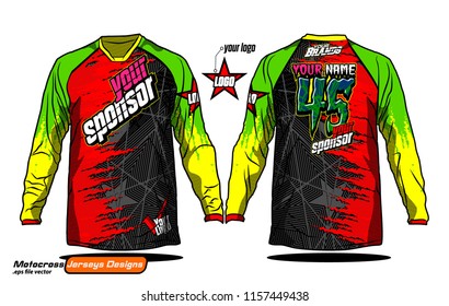 Long sleeve Motocross jerseys t-shirts vector, 
graphic design for football uniforms, unisex cycling, navy submariner and sportswear.