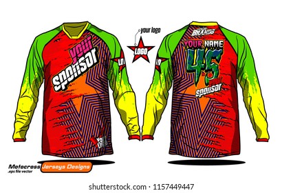 Long sleeve Motocross jerseys t-shirts vector, 
graphic design for football uniforms, unisex cycling, navy submariner and sportswear.