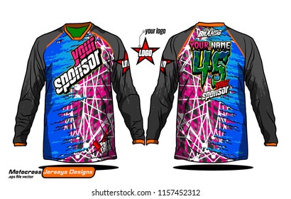 Long sleeve Motocross jerseys t-shirts vector, 
graphic design for football uniforms, unisex cycling, navy submariner and sportswear.