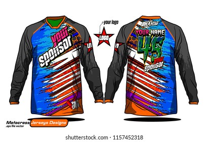 Long sleeve Motocross jerseys t-shirts vector, 
graphic design for football uniforms, unisex cycling, navy submariner and sportswear.