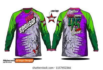 Long sleeve Motocross jerseys t-shirts vector, 
graphic design for football uniforms, unisex cycling, navy submariner and sportswear.