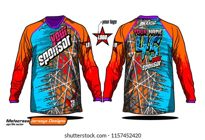 Long sleeve Motocross jerseys t-shirts vector, 
graphic design for football uniforms, unisex cycling, navy submariner and sportswear.