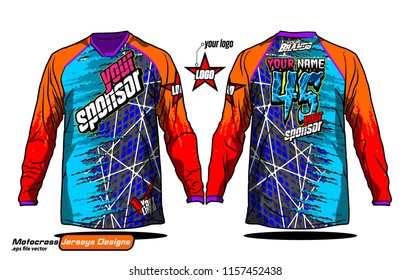 Long sleeve Motocross jerseys t-shirts vector, 
graphic design for football uniforms, unisex cycling, navy submariner and sportswear.