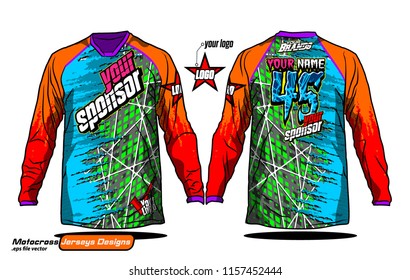 Long sleeve Motocross jerseys t-shirts vector, 
graphic design for football uniforms, unisex cycling, navy submariner and sportswear.