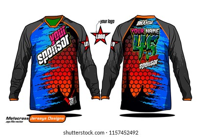 Long sleeve Motocross jerseys t-shirts vector, 
graphic design for football uniforms, unisex cycling, navy submariner and sportswear.