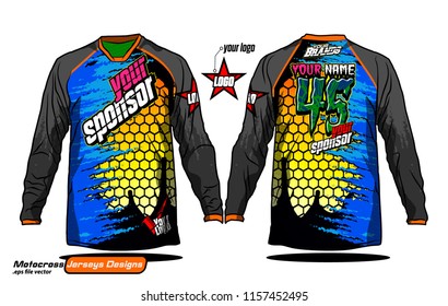 Long sleeve Motocross jerseys t-shirts vector, 
graphic design for football uniforms, unisex cycling, navy submariner and sportswear.