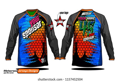 Long sleeve Motocross jerseys t-shirts vector, 
graphic design for football uniforms, unisex cycling, navy submariner and sportswear.