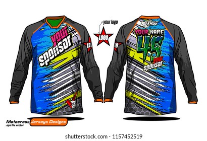 Long sleeve Motocross jerseys t-shirts vector, 
graphic design for football uniforms, unisex cycling, navy submariner and sportswear.