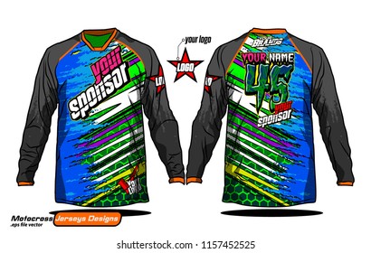 Long sleeve Motocross jerseys t-shirts vector, 
graphic design for football uniforms, unisex cycling, navy submariner and sportswear.