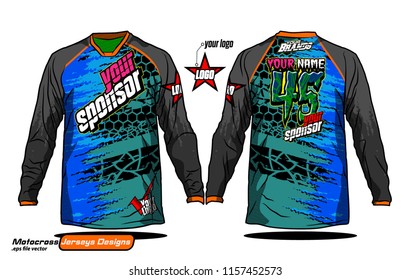 Long sleeve Motocross jerseys t-shirts vector, 
graphic design for football uniforms, unisex cycling, navy submariner and sportswear.