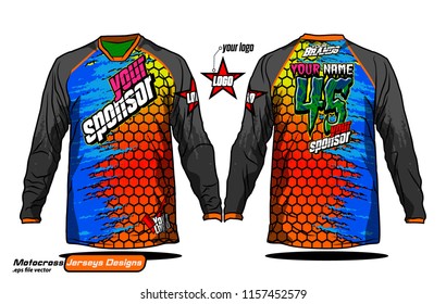 Long sleeve Motocross jerseys t-shirts vector, 
graphic design for football uniforms, unisex cycling, navy submariner and sportswear.