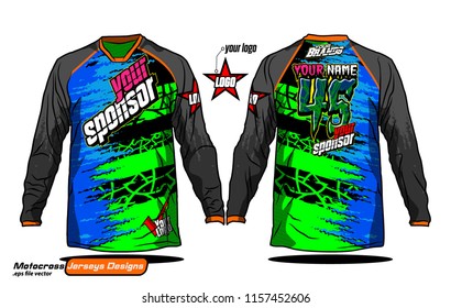 Long sleeve Motocross jerseys t-shirts vector, 
graphic design for football uniforms, unisex cycling, navy submariner and sportswear.