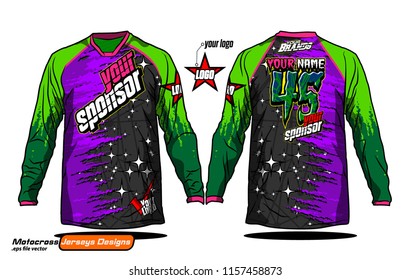 Long sleeve Motocross jerseys t-shirts vector, 
graphic design for football uniforms, unisex cycling, navy submariner and sportswear.