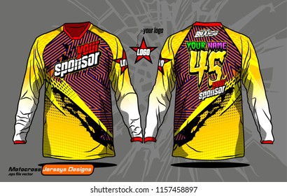 Long sleeve Motocross jerseys t-shirts vector, 
graphic design for football uniforms, unisex cycling, navy submariner and sportswear.