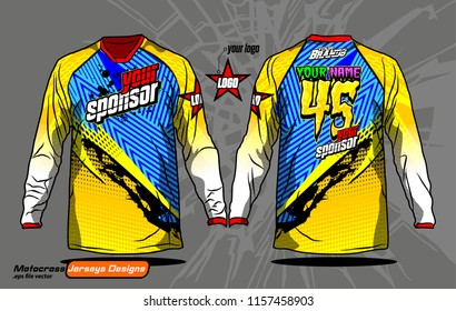 Long sleeve Motocross jerseys t-shirts vector, 
graphic design for football uniforms, unisex cycling, navy submariner and sportswear.