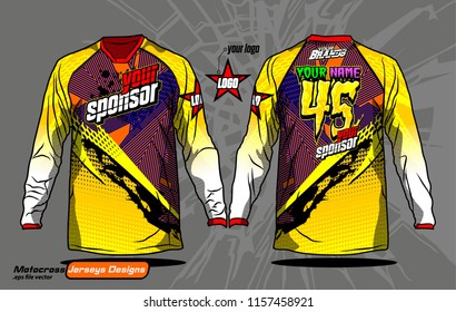 Long sleeve Motocross jerseys t-shirts vector, 
graphic design for football uniforms, unisex cycling, navy submariner and sportswear.