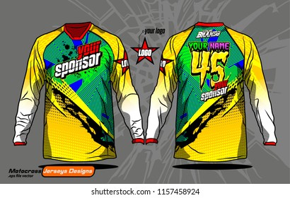 Long sleeve Motocross jerseys t-shirts vector, 
graphic design for football uniforms, unisex cycling, navy submariner and sportswear.