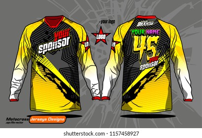Long sleeve Motocross jerseys t-shirts vector, 
graphic design for football uniforms, unisex cycling, navy submariner and sportswear.