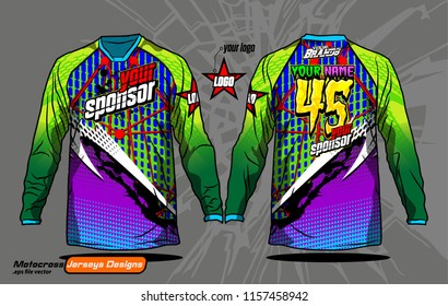 Long sleeve Motocross jerseys t-shirts vector, 
graphic design for football uniforms, unisex cycling, navy submariner and sportswear.