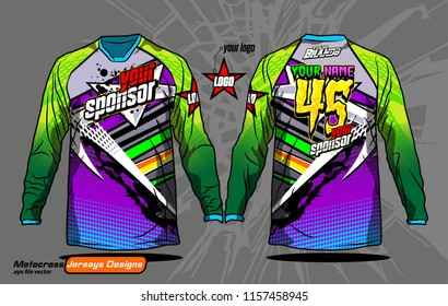 Long sleeve Motocross jerseys t-shirts vector, 
graphic design for football uniforms, unisex cycling, navy submariner and sportswear.