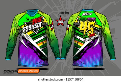 Long sleeve Motocross jerseys t-shirts vector, 
graphic design for football uniforms, unisex cycling, navy submariner and sportswear.