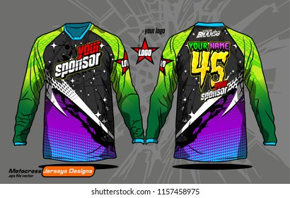 Long sleeve Motocross jerseys t-shirts vector, 
graphic design for football uniforms, unisex cycling, navy submariner and sportswear.