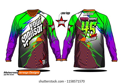 Long sleeve Motocross jerseys t-shirts vector, 
graphic design for football uniforms, unisex cycling, navy submariner and sportswear.