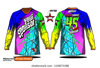 Long sleeve Motocross jerseys t-shirts vector, 
graphic design for football uniforms, unisex cycling, navy submariner and sportswear.