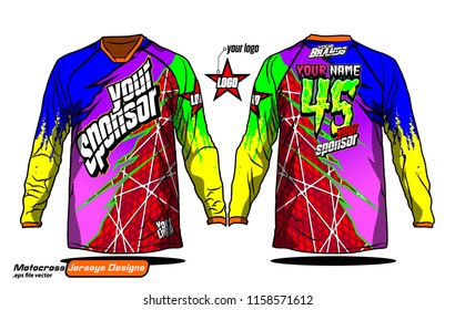 Long sleeve Motocross jerseys t-shirts vector, 
graphic design for football uniforms, unisex cycling, navy submariner and sportswear.