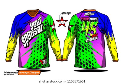Long sleeve Motocross jerseys t-shirts vector, 
graphic design for football uniforms, unisex cycling, navy submariner and sportswear.