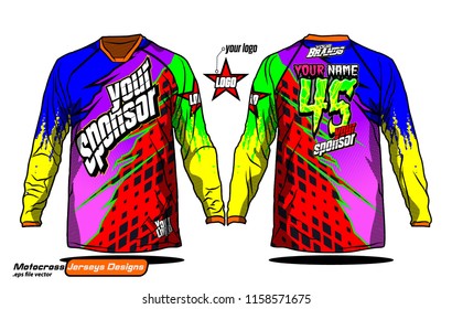 Long sleeve Motocross jerseys t-shirts vector, 
graphic design for football uniforms, unisex cycling, navy submariner and sportswear.