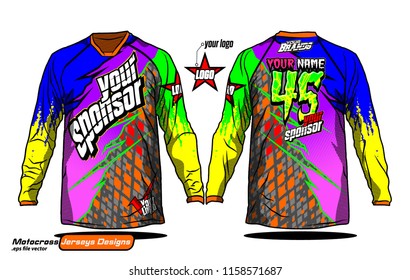 Long sleeve Motocross jerseys t-shirts vector, 
graphic design for football uniforms, unisex cycling, navy submariner and sportswear.
