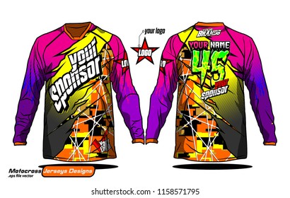 Long sleeve Motocross jerseys t-shirts vector, 
graphic design for football uniforms, unisex cycling, navy submariner and sportswear.