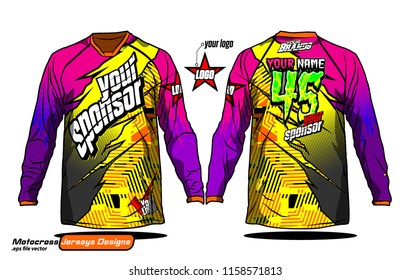 Long sleeve Motocross jerseys t-shirts vector, 
graphic design for football uniforms, unisex cycling, navy submariner and sportswear.