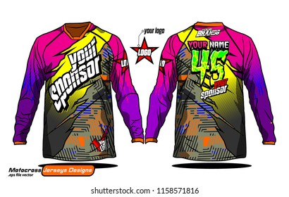 Long sleeve Motocross jerseys t-shirts vector, 
graphic design for football uniforms, unisex cycling, navy submariner and sportswear.