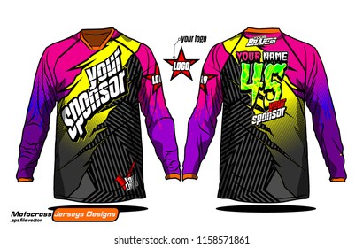 Long sleeve Motocross jerseys t-shirts vector, 
graphic design for football uniforms, unisex cycling, navy submariner and sportswear.