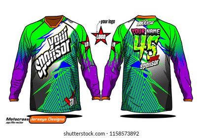 Long sleeve Motocross jerseys t-shirts vector, 
graphic design for football uniforms, unisex cycling, navy submariner and sportswear.