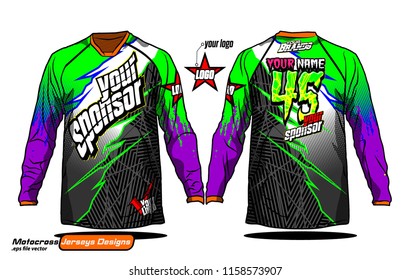 Long sleeve Motocross jerseys t-shirts vector, 
graphic design for football uniforms, unisex cycling, navy submariner and sportswear.