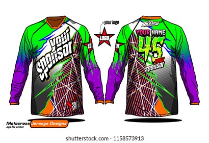 Long sleeve Motocross jerseys t-shirts vector, 
graphic design for football uniforms, unisex cycling, navy submariner and sportswear.