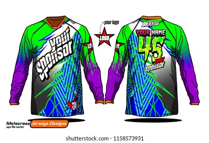 Long sleeve Motocross jerseys t-shirts vector, 
graphic design for football uniforms, unisex cycling, navy submariner and sportswear.