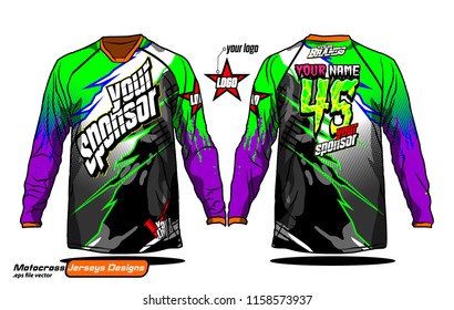 Long sleeve Motocross jerseys t-shirts vector, 
graphic design for football uniforms, unisex cycling, navy submariner and sportswear.