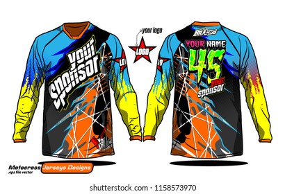 Long sleeve Motocross jerseys t-shirts vector, 
graphic design for football uniforms, unisex cycling, navy submariner and sportswear.